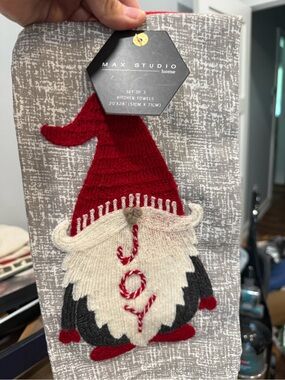 Max Studio Home Gray, Red and White Gnome Holiday Kitchen Towel Set